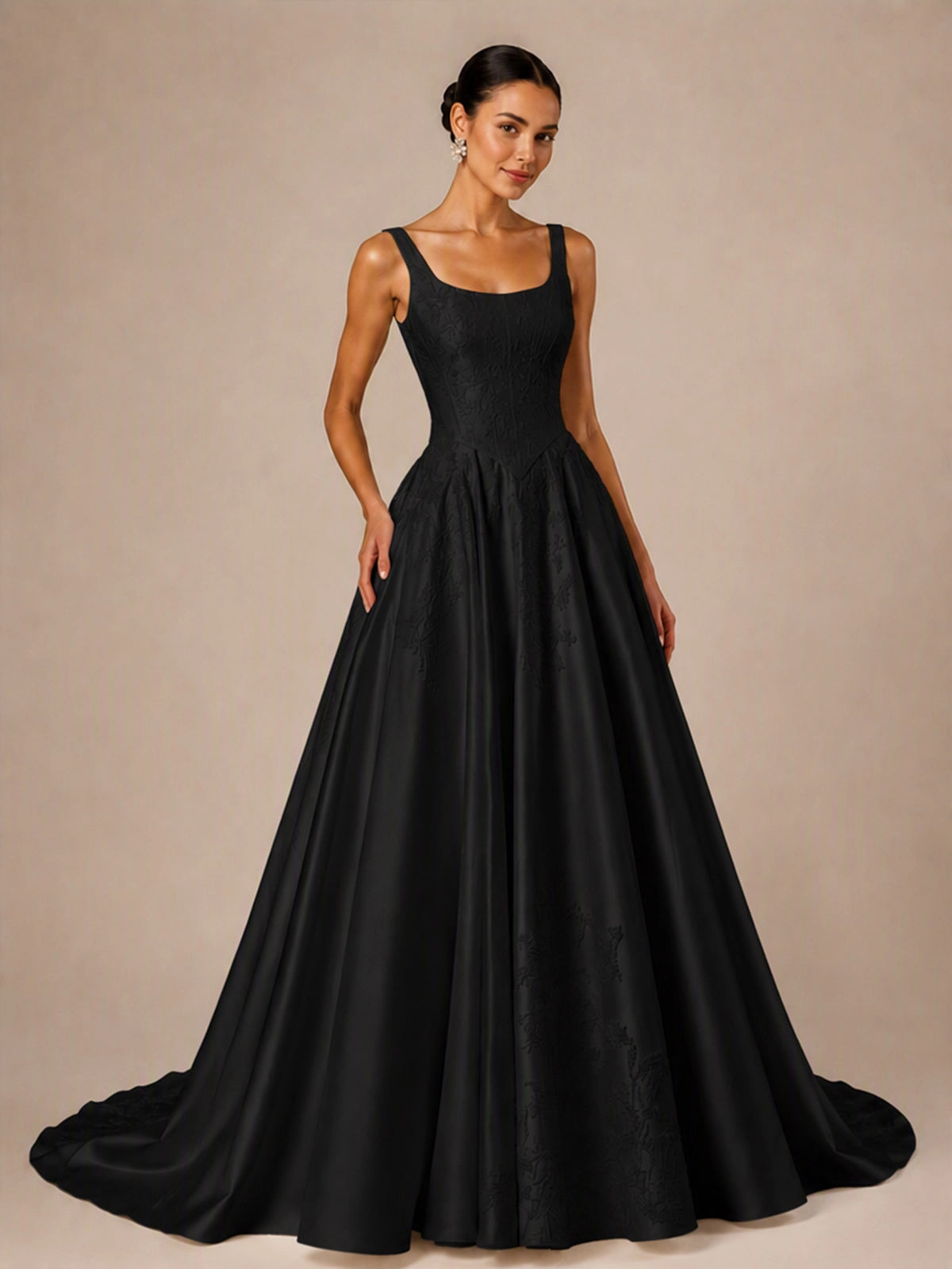 Stretch Crepe Wedding Dress with Lace Embroidery 