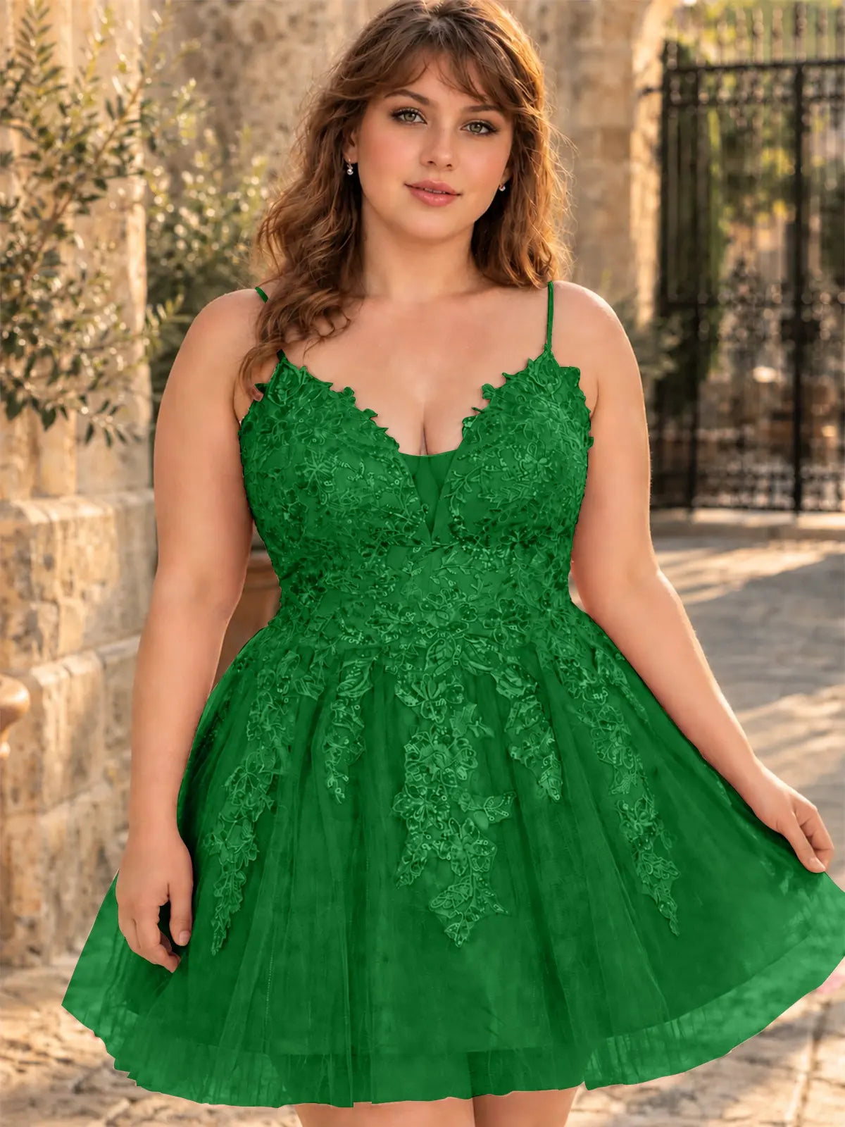 Applique Soft Tulle Mini Dress-Plus Size 