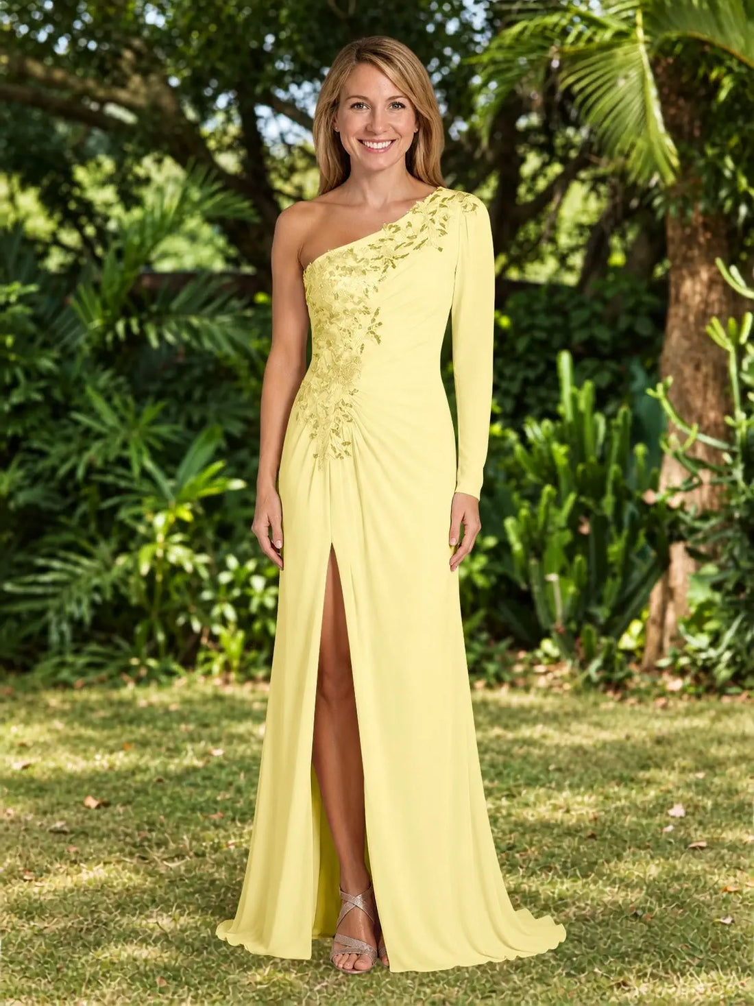 One-Shoulder Mother of the Bride Dress with Appliques