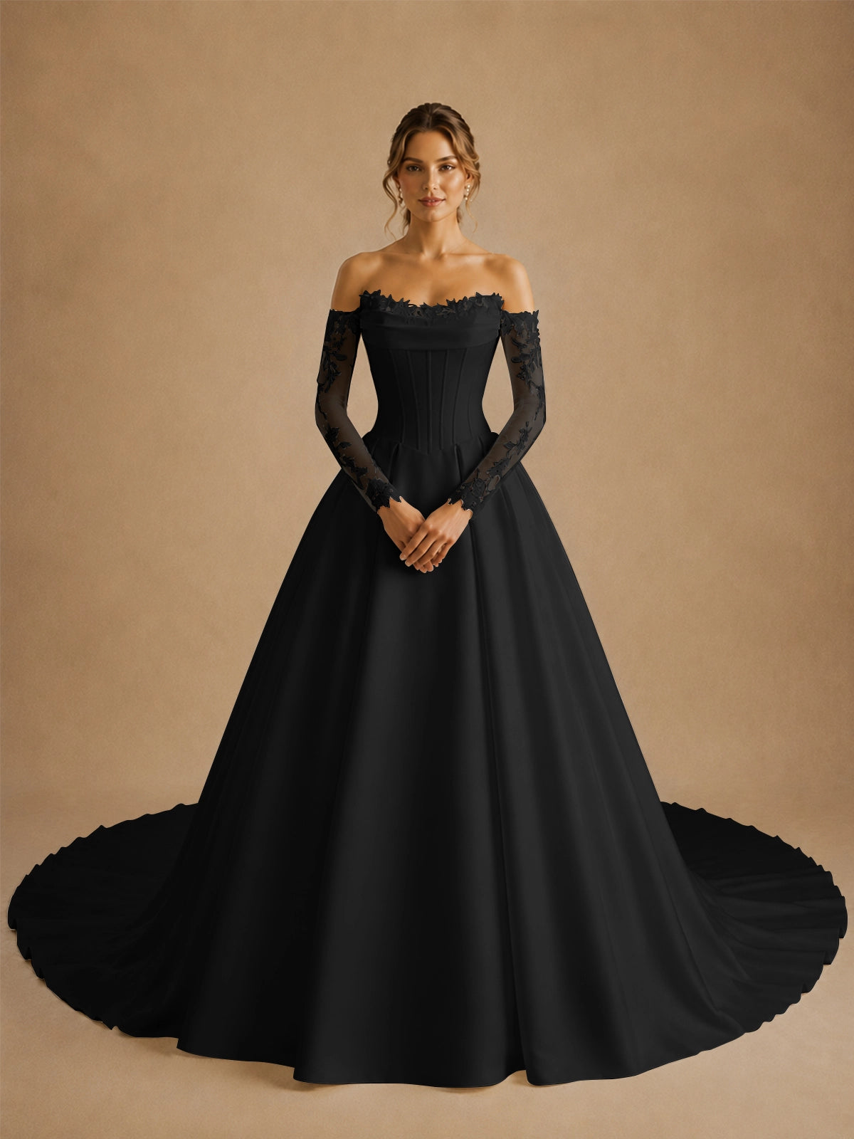 A-line Wedding Dress with Off-the-Shoulder Sleeves 