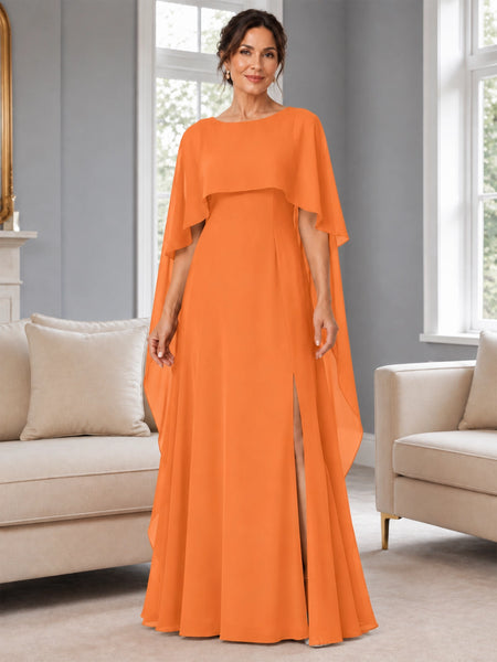 Chiffon Mother of the Bride Dress with Cape Overlay 