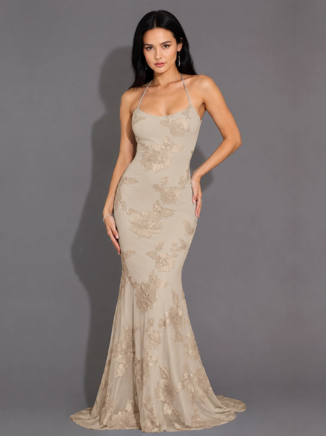 Corded Lace Prom Dress with Sweep Train 