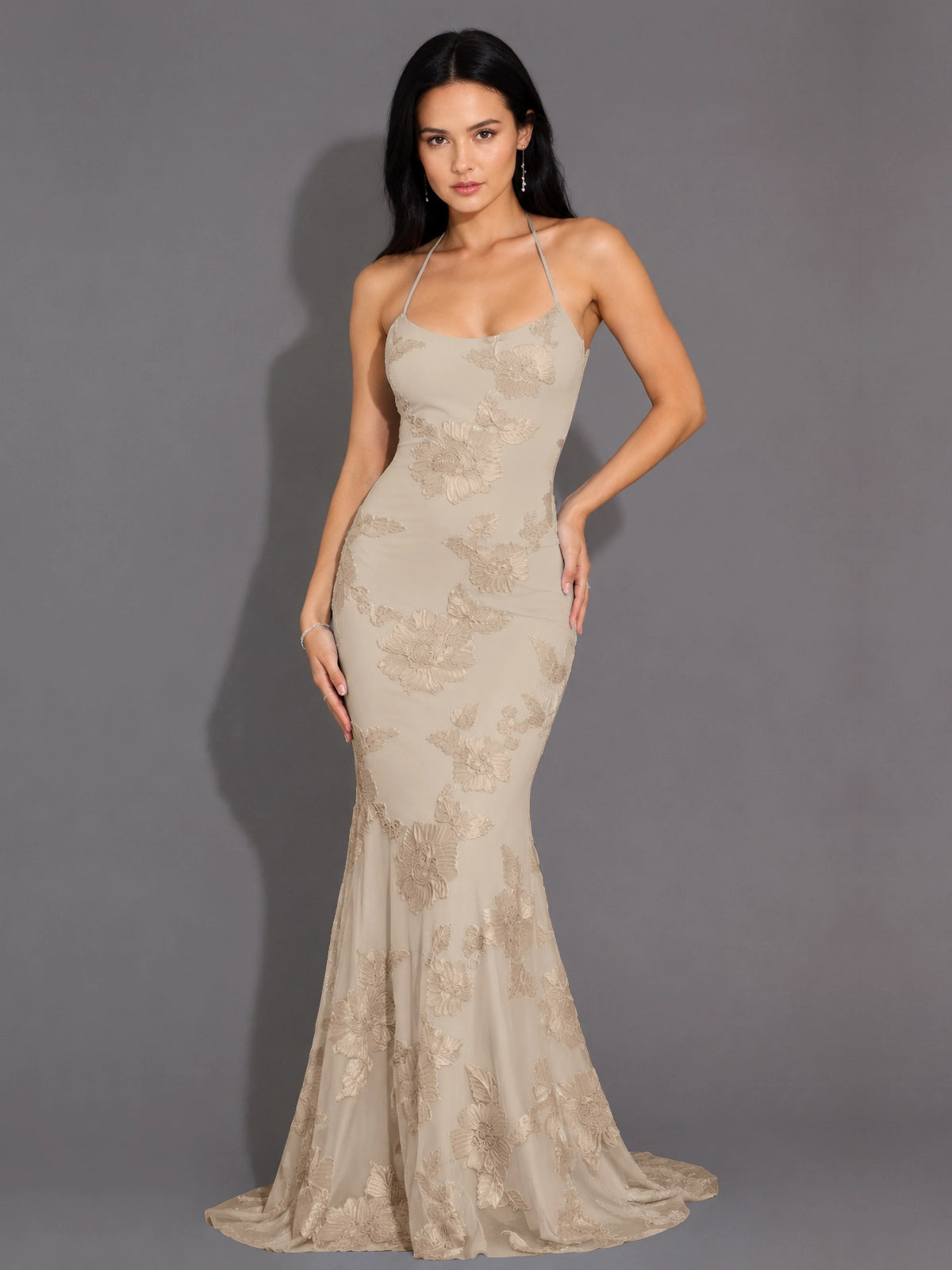 Corded Lace Prom Dress with Sweep Train 