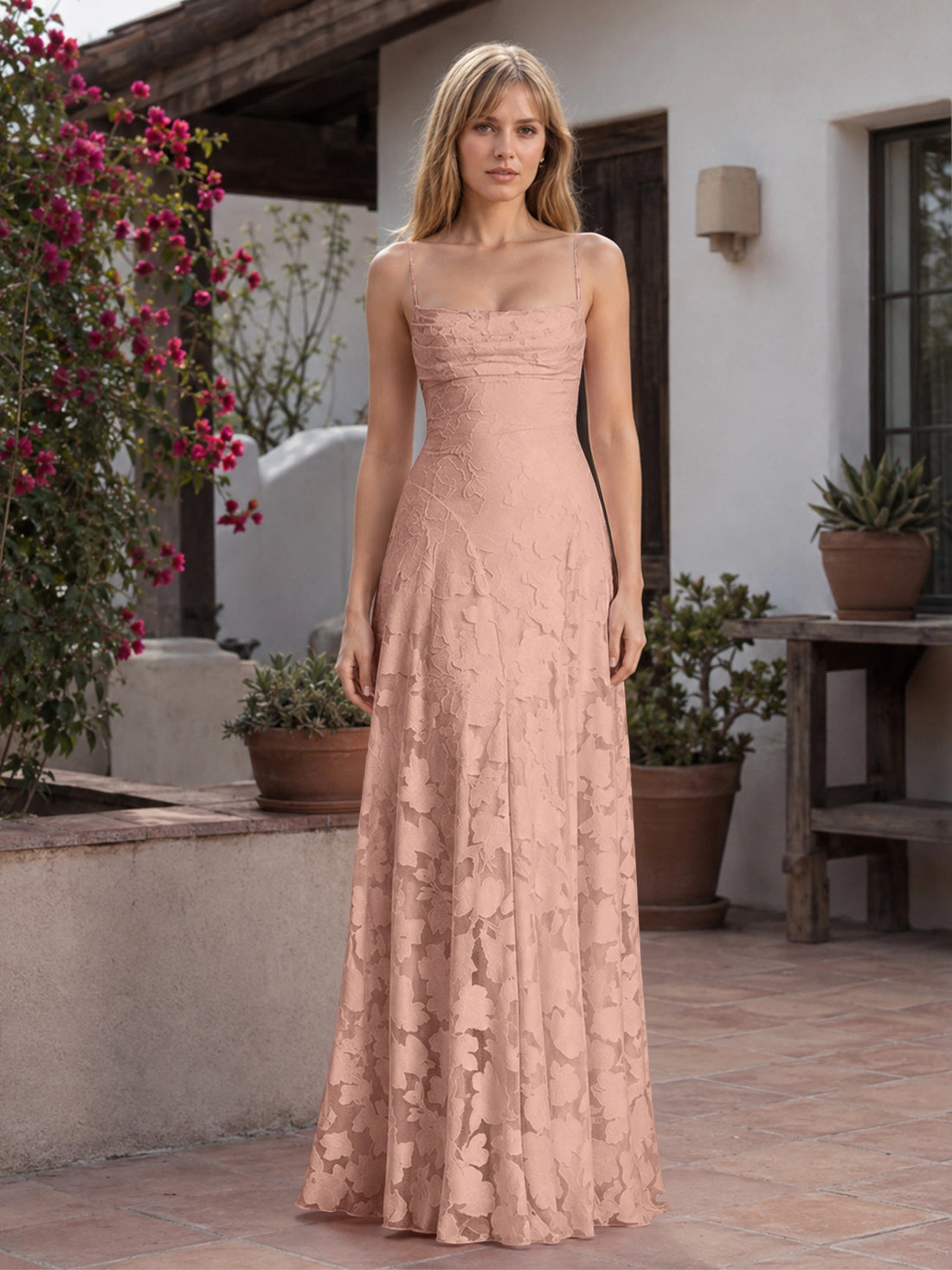 Jacquard Prom Dress with Lace-Up Open Back 