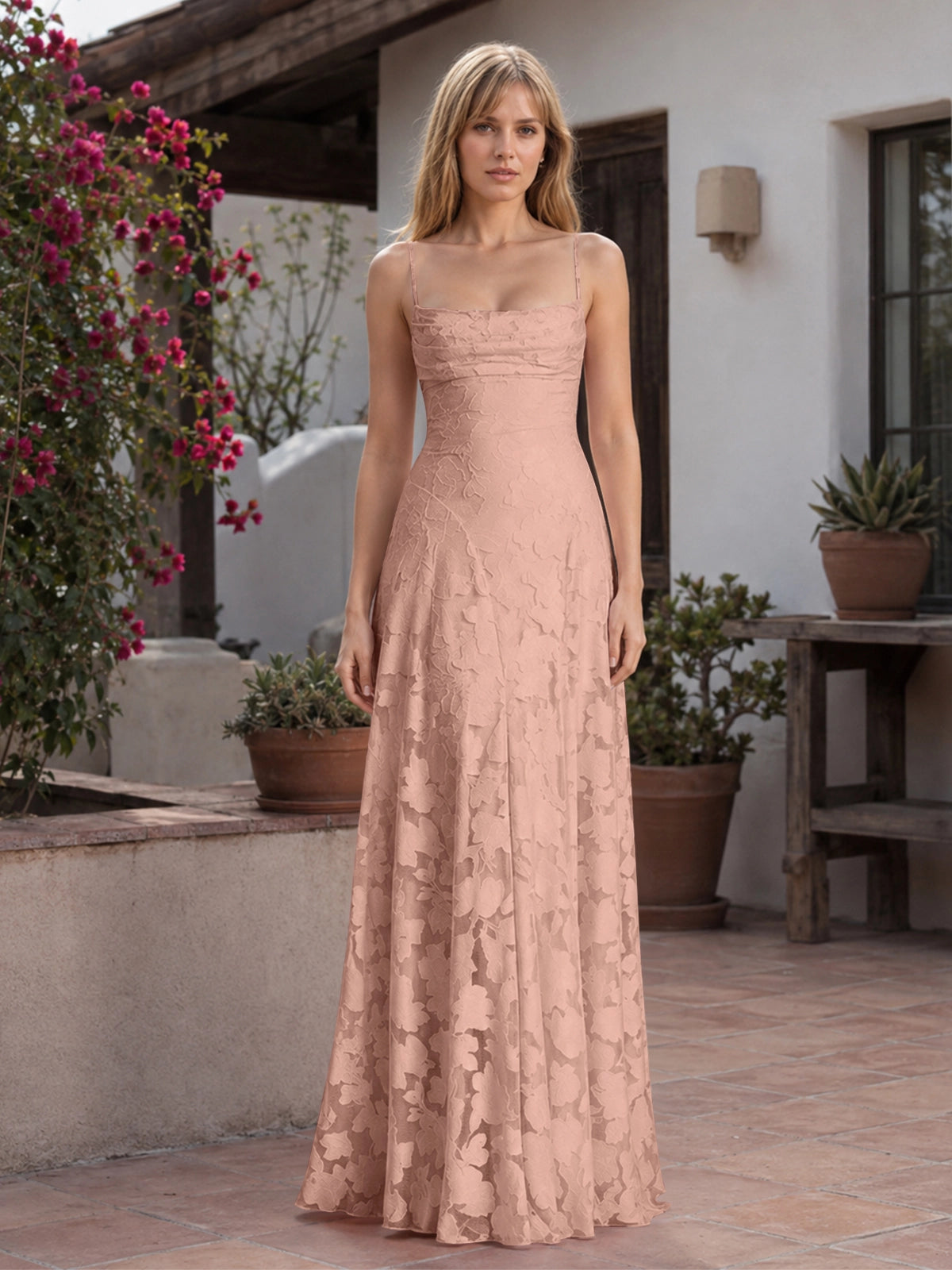 Jacquard Prom Dress with Lace-Up Open Back 