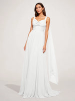 Chiffon Bridesmaid Dress with Draped Scarf 