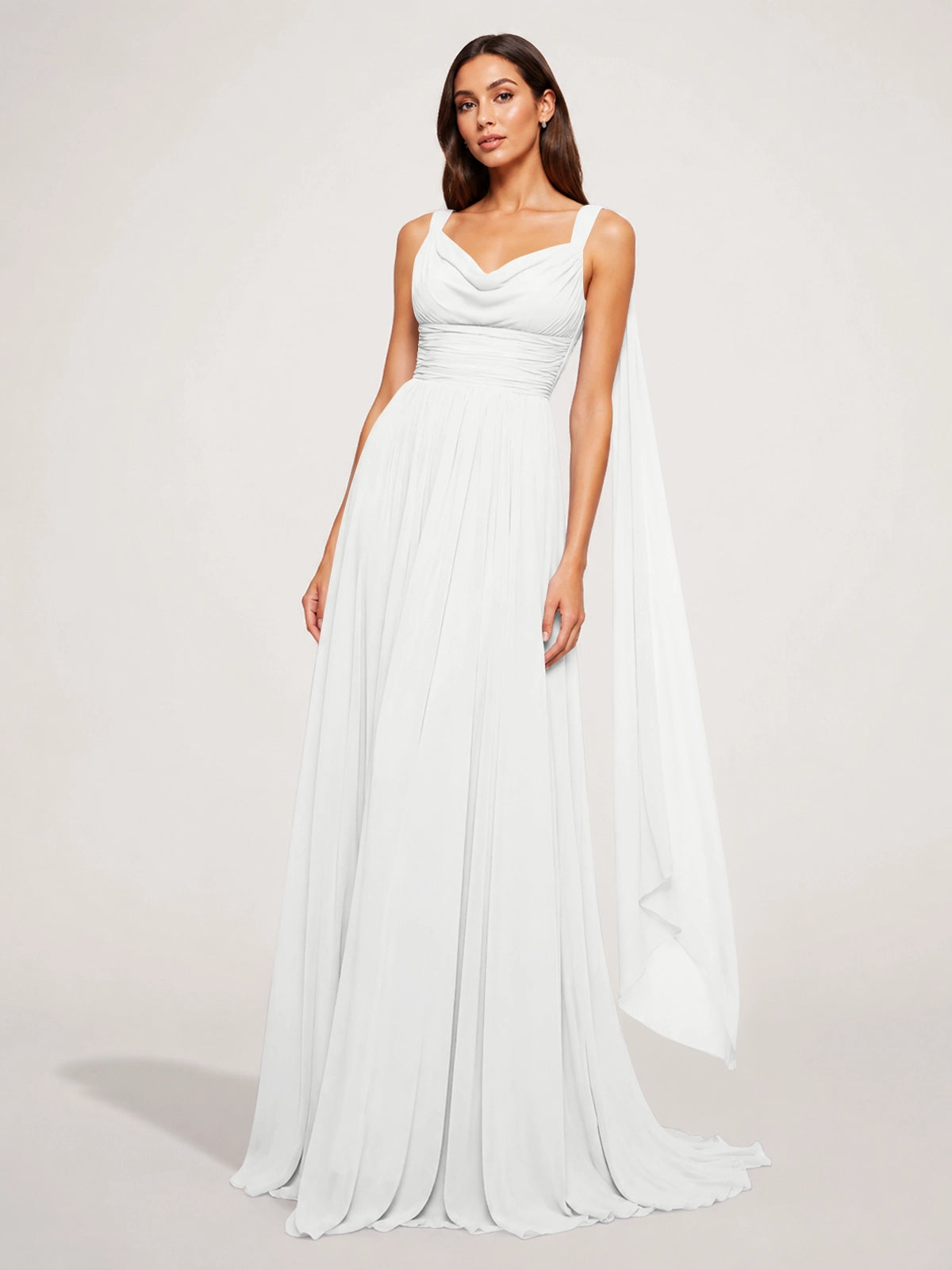 Chiffon Bridesmaid Dress with Draped Scarf 