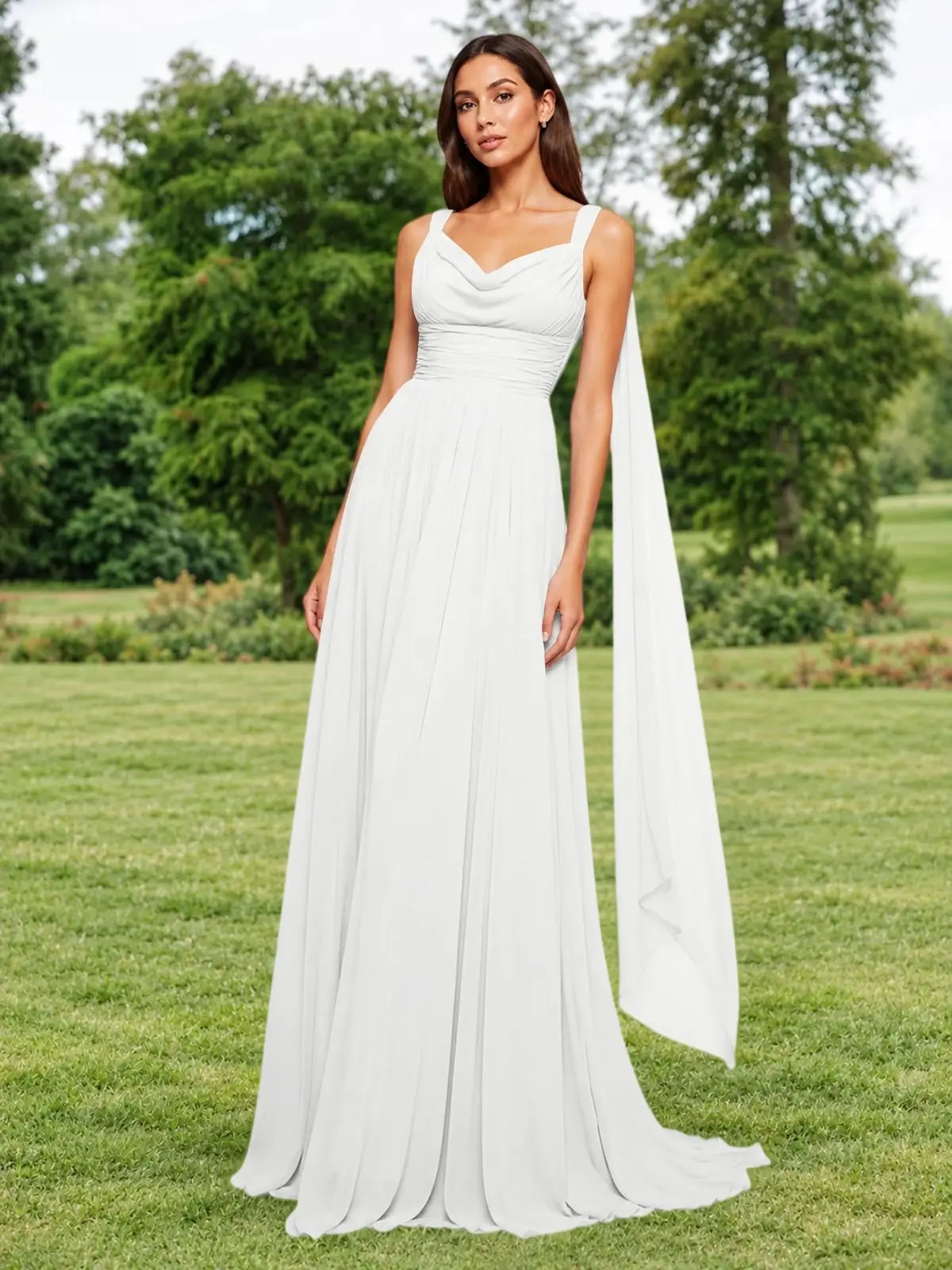 Chiffon Bridesmaid Dress with Draped Scarf 