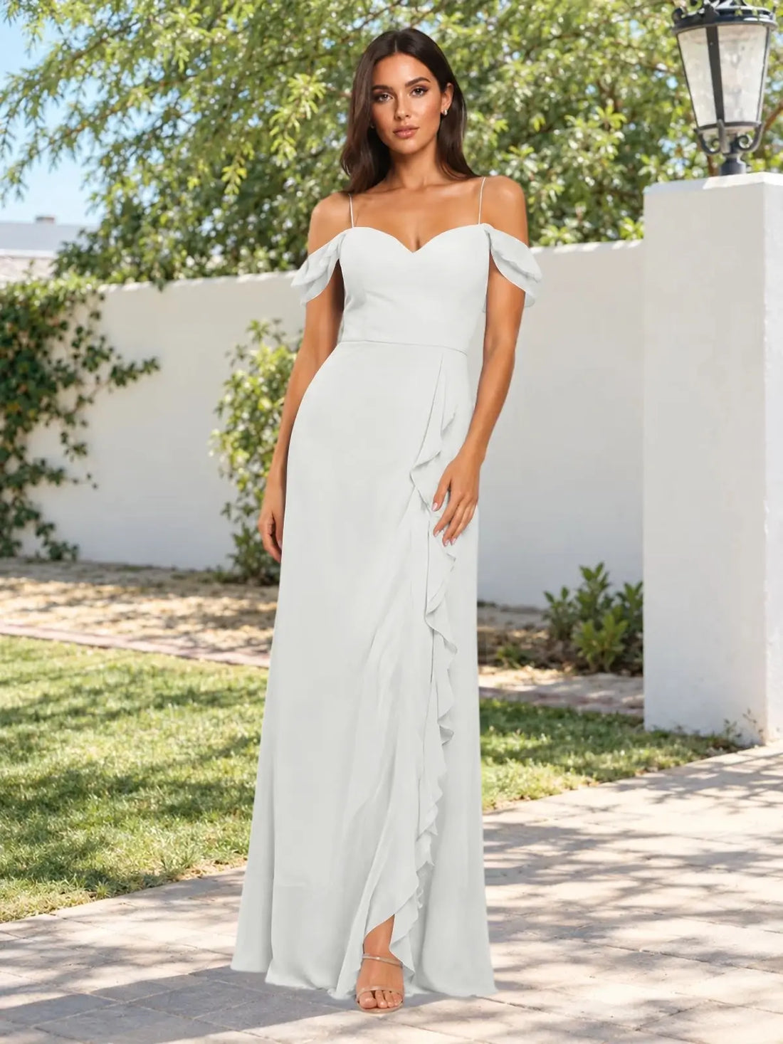 Sweetheart Neckline Bridesmaid Dress with Ruffled Details