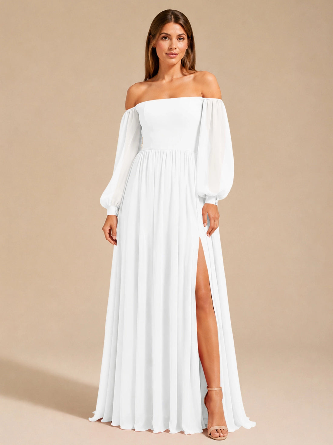 A-line Bridesmaid Dress with Long Bishop Sleeves 