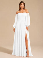 A-line Bridesmaid Dress with Long Bishop Sleeves 