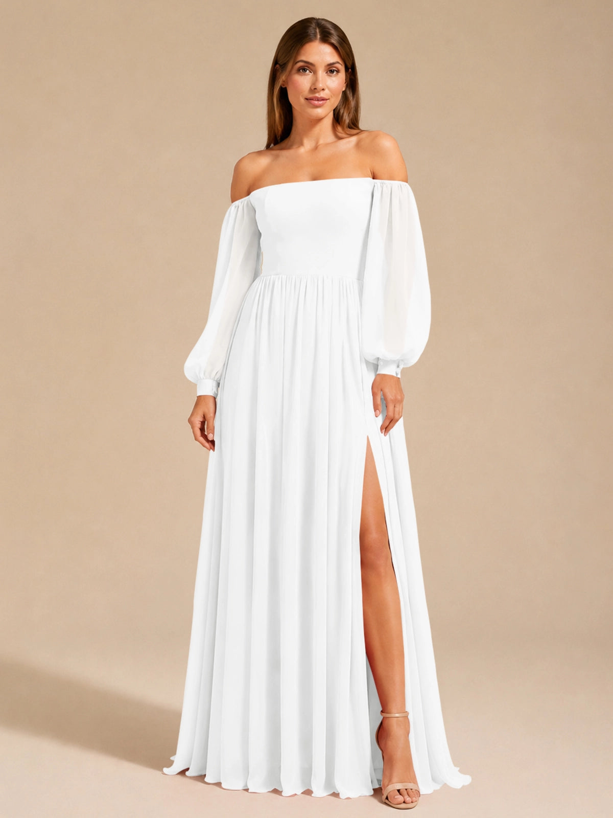 A-line Bridesmaid Dress with Long Bishop Sleeves 