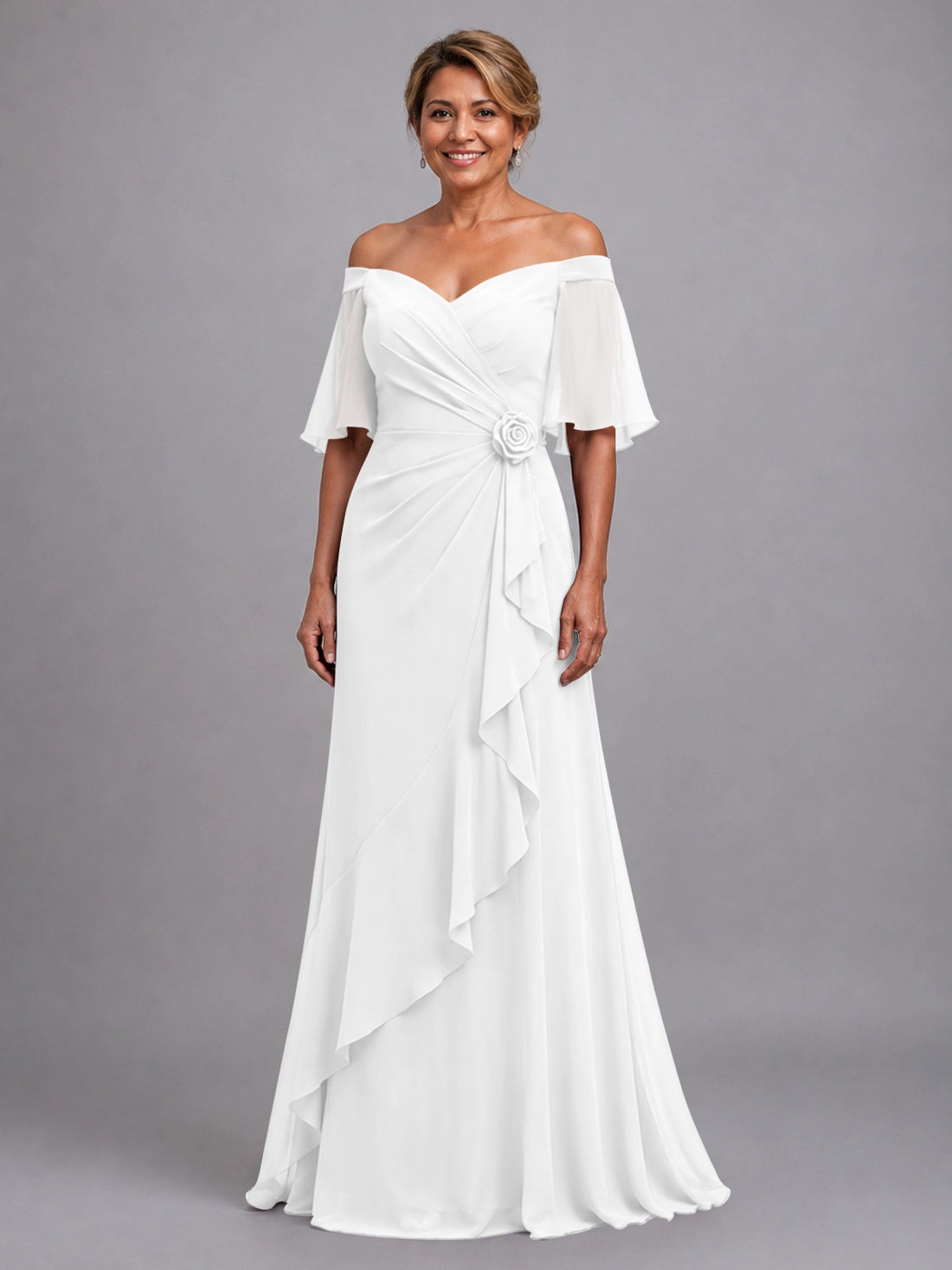 Chiffon Mother of the Bride Dress with 3D Rosette 
