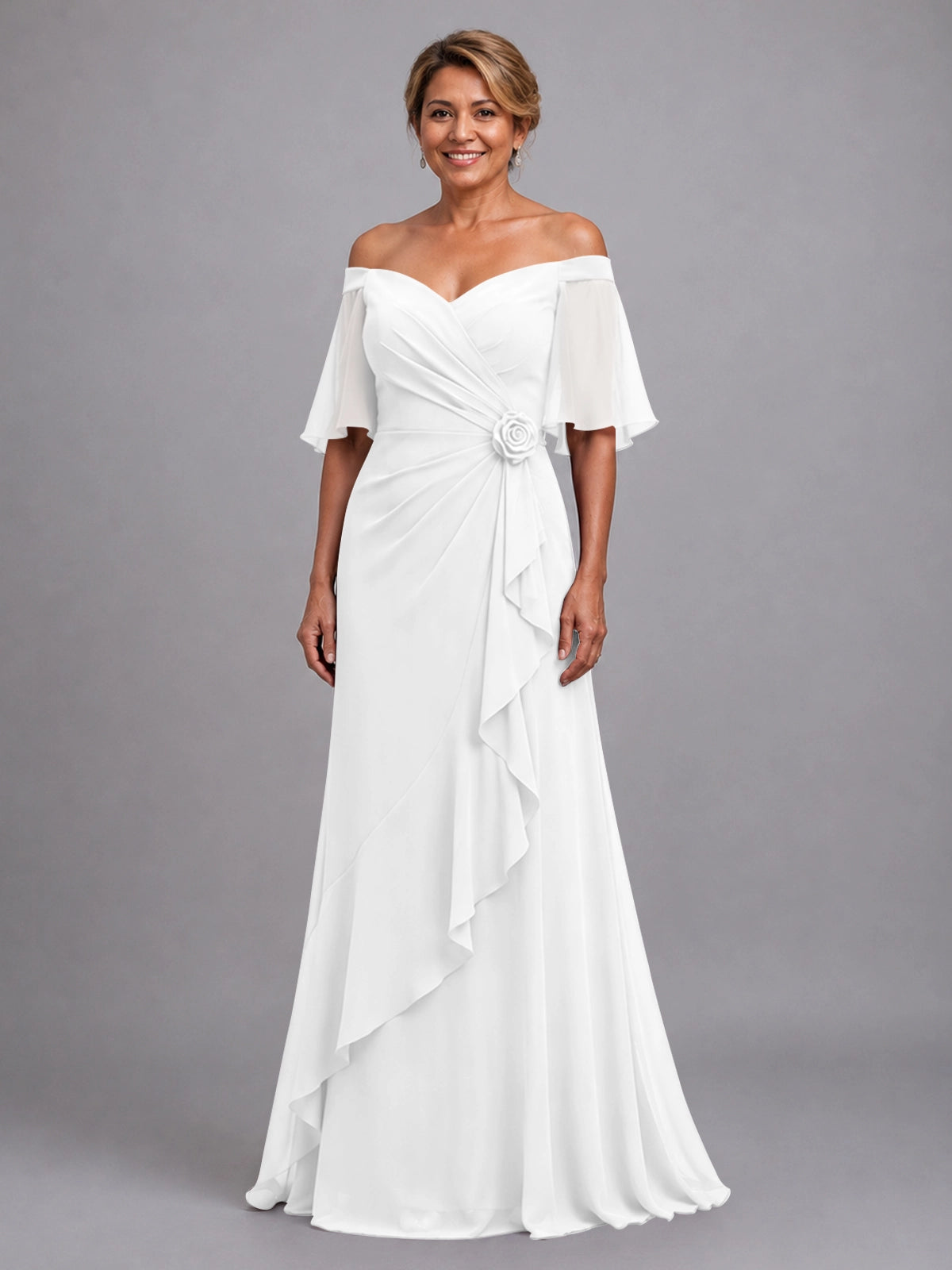 Chiffon Mother of the Bride Dress with 3D Rosette 