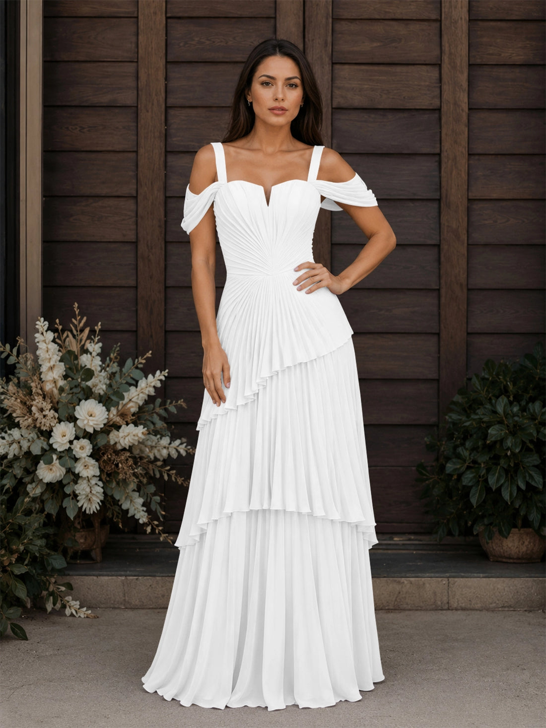 Chiffon Bridesmaid Dress with Cold-Shoulder 