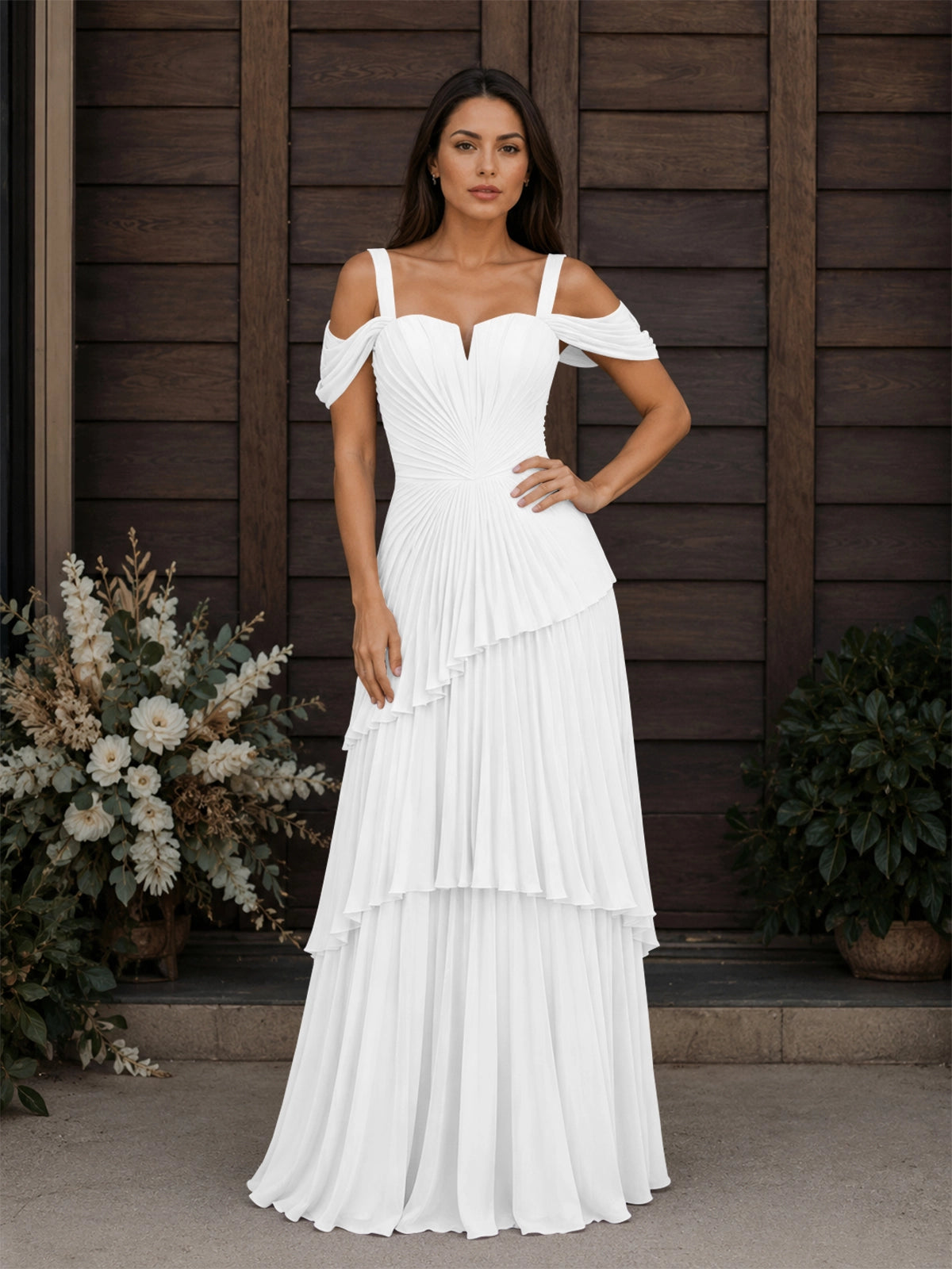 Chiffon Bridesmaid Dress with Cold-Shoulder 