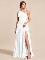 Chiffon Bridesmaid Dress with One-Shoulder Neckline 