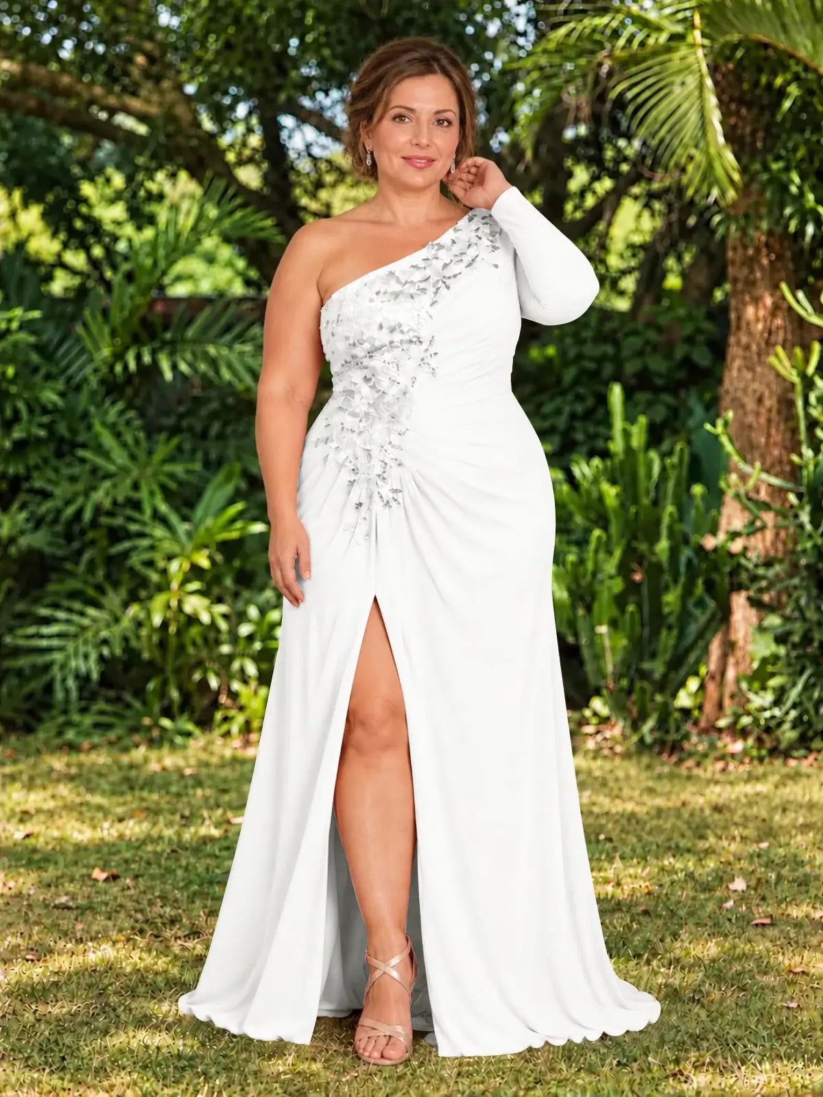 One-Shoulder Mother of the Bride Dress with Appliques
