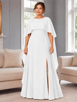Chiffon Mother of the Bride Dress with Cape Overlay-Plus Size 