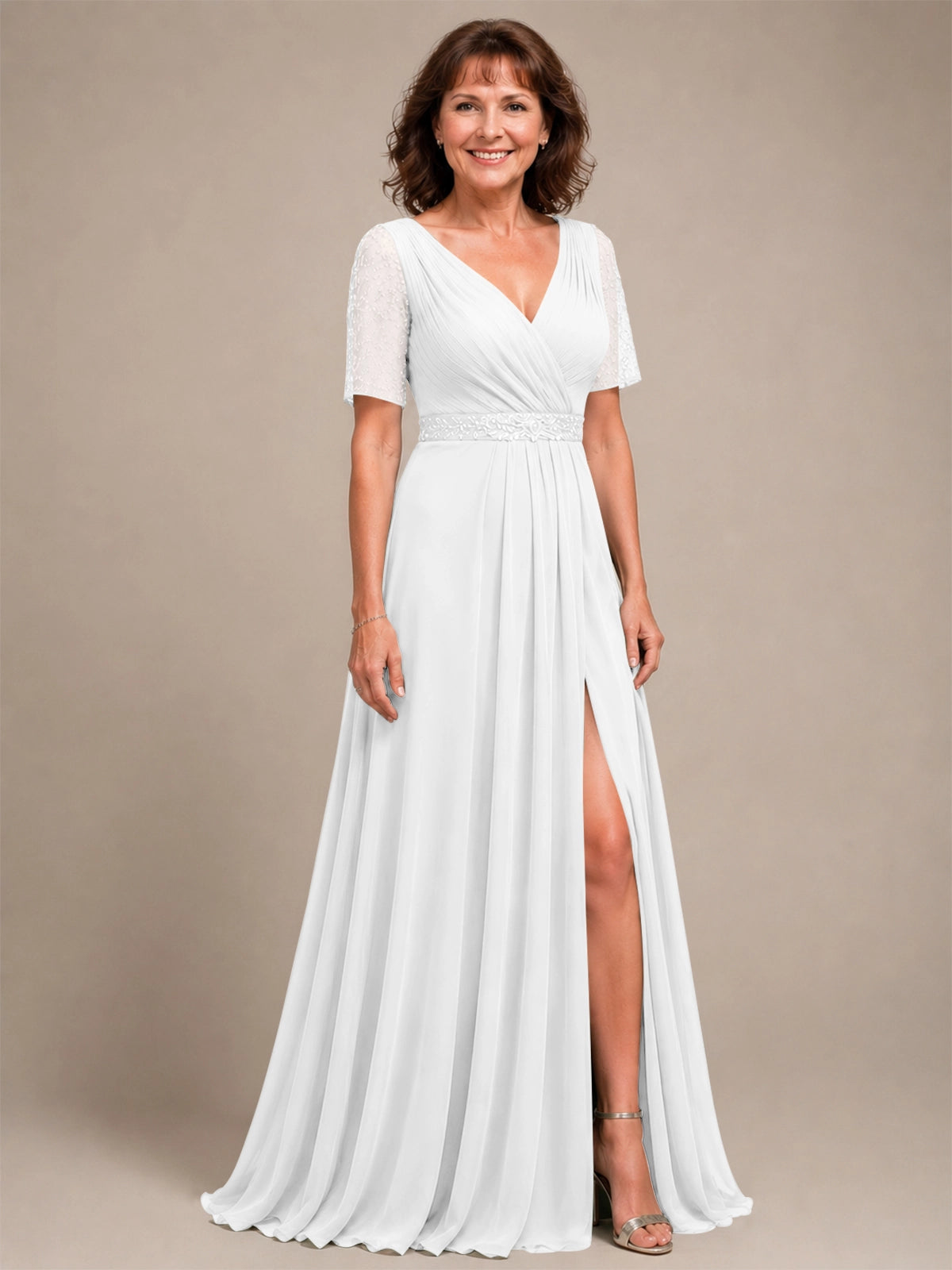 Surplice Neckline Mother of the Bride Dress with Slit 
