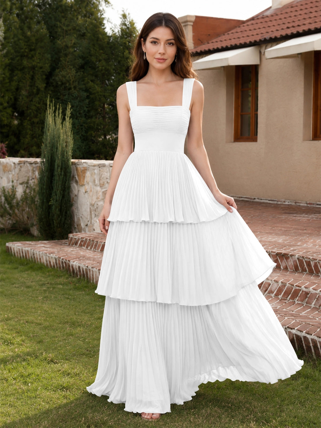 Chiffon Bridesmaid Dress with Tiered Design 