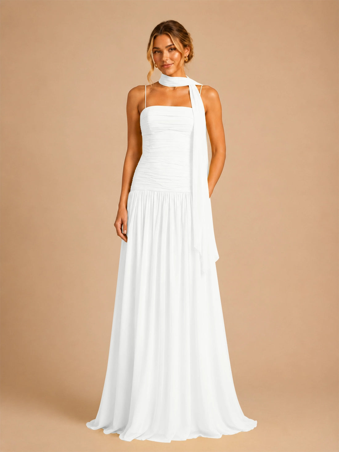 Chiffon Bridesmaid Dress with Scarf Detail 