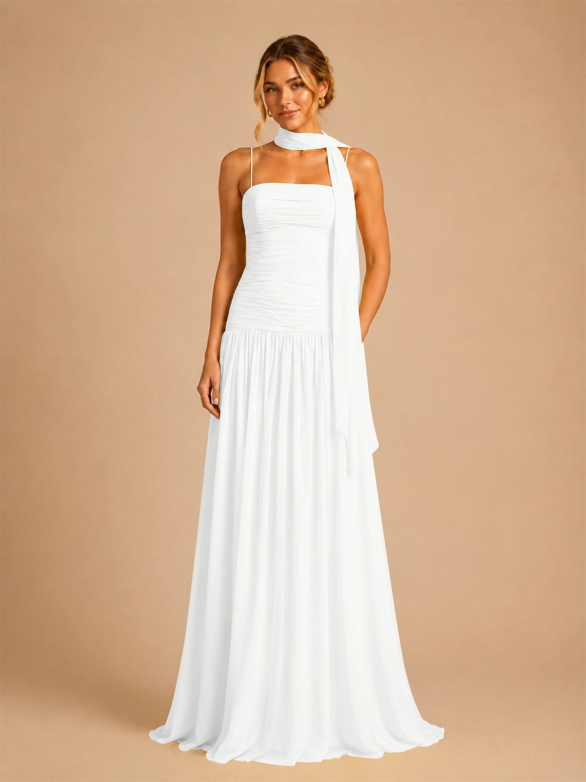Chiffon Bridesmaid Dress with Scarf Detail 