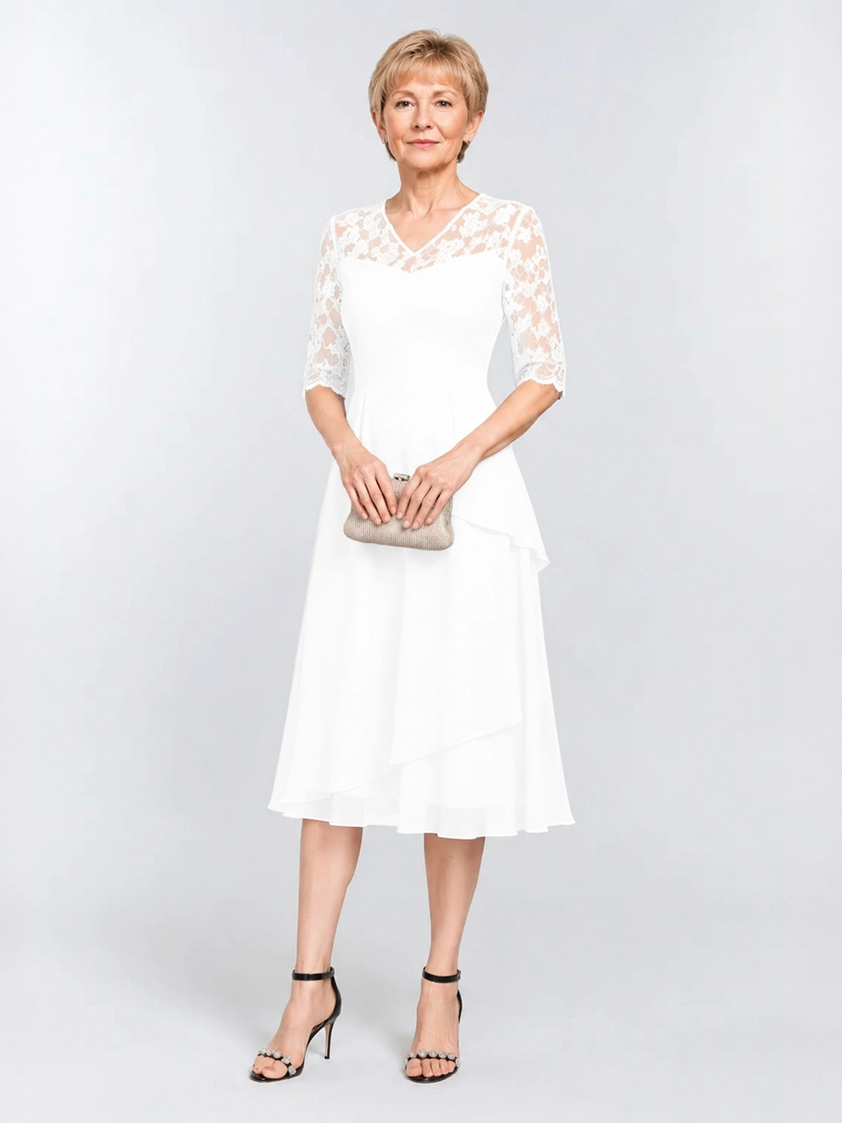 A-line Mother of the Bride Dress with Lace Sleeves 