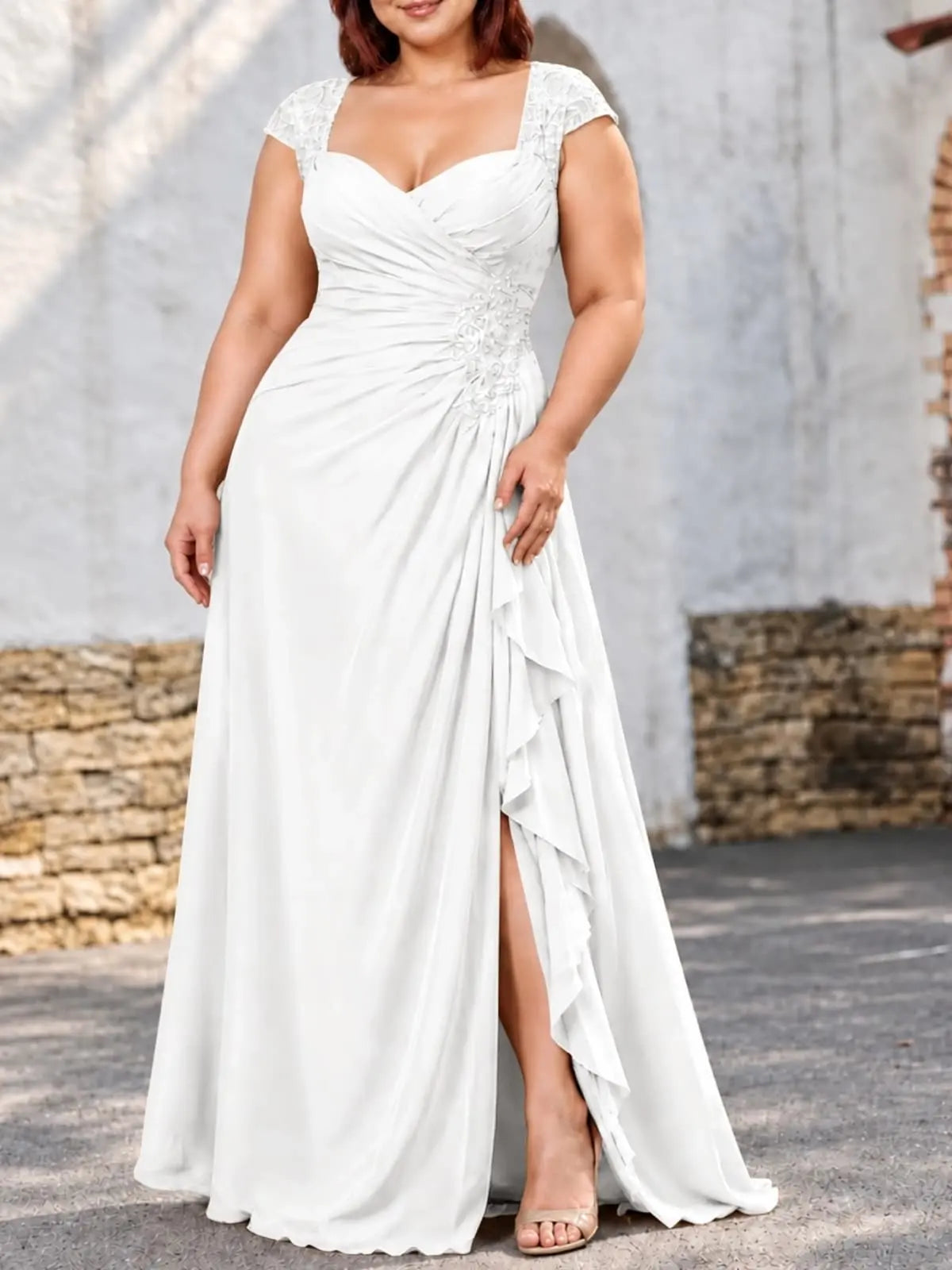 Chiffon Mother of the Bride Dress with Lace Appliques-Plus Size 