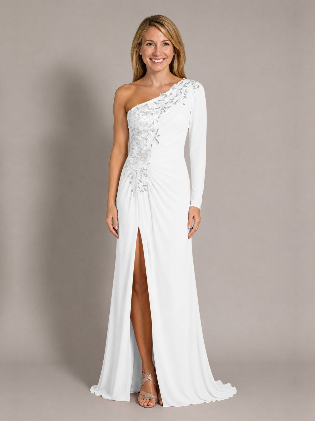 One-Shoulder Mother of the Bride Dress with Appliques