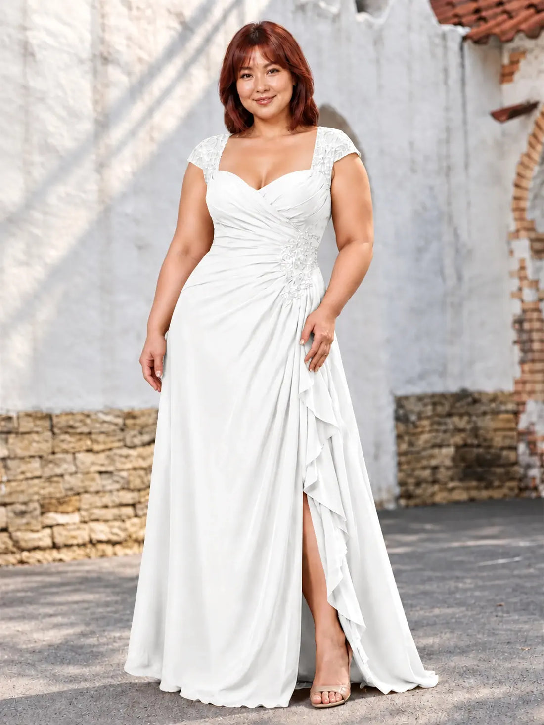 Chiffon Mother of the Bride Dress with Lace Appliques-Plus Size 