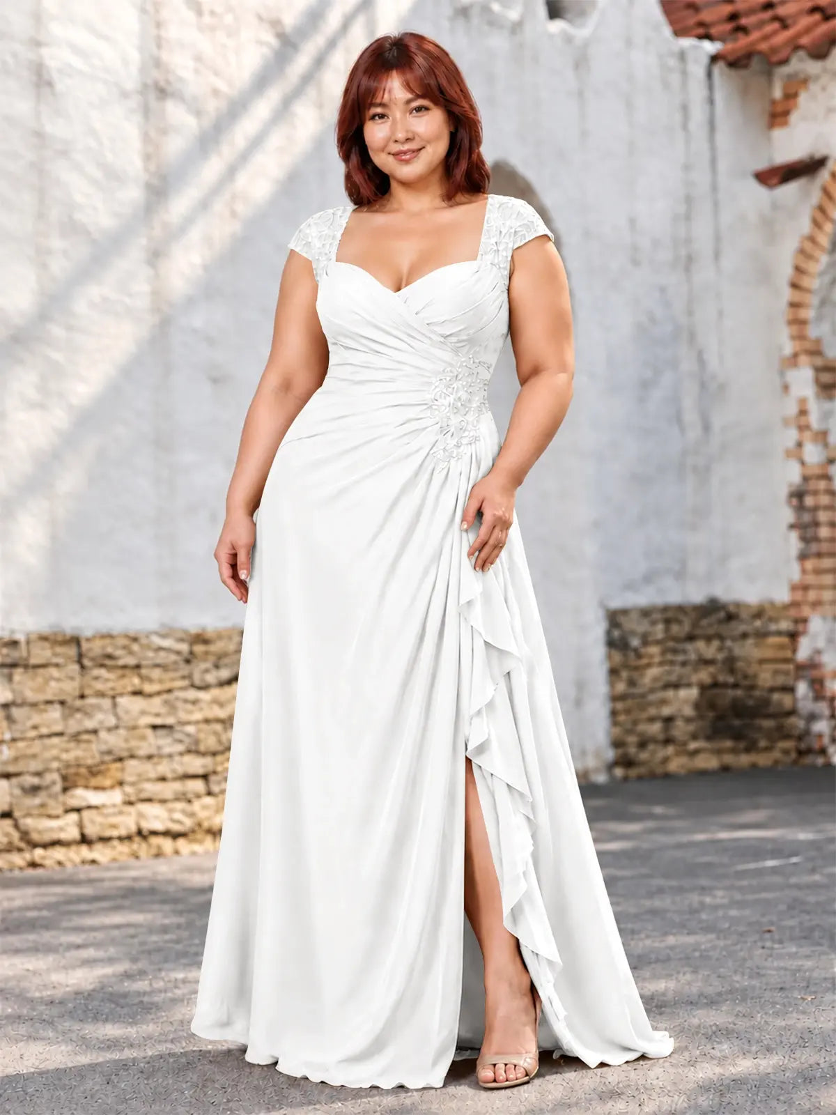 Chiffon Mother of the Bride Dress with Lace Appliques-Plus Size 