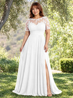 Lace Mother of the Bride Dress with Illusion Neckline-Plus Size 