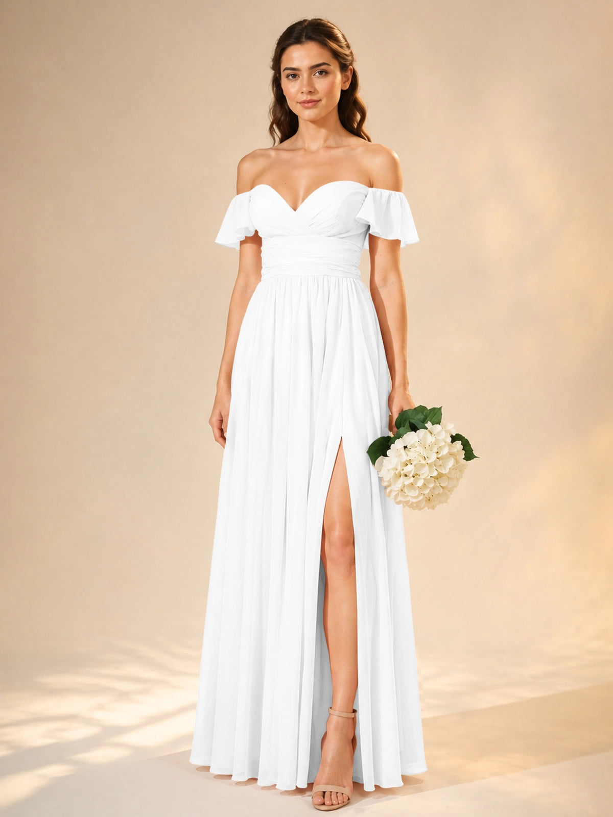 Chiffon Bridesmaid Dress with Cap Sleeves 