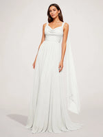 Chiffon Bridesmaid Dress with Draped Scarf 