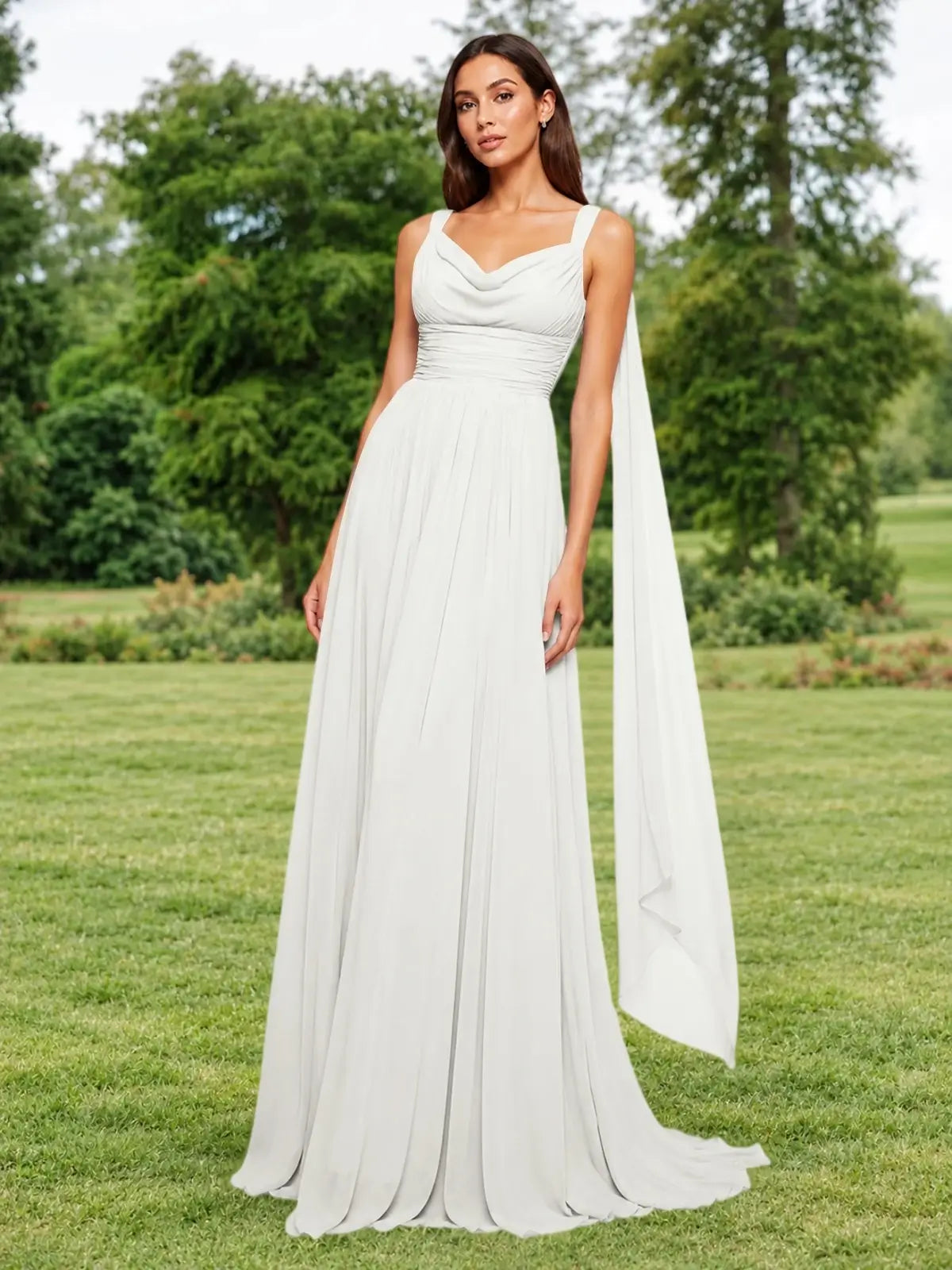 Chiffon Bridesmaid Dress with Draped Scarf 