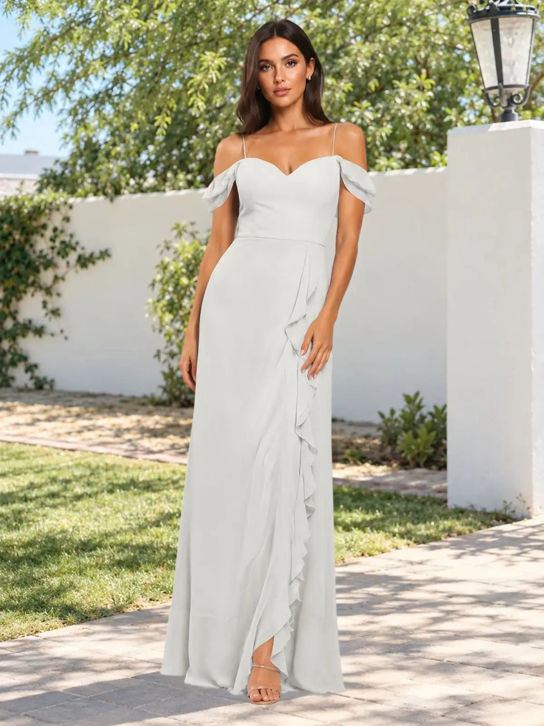 Sweetheart Neckline Bridesmaid Dress with Ruffled Details