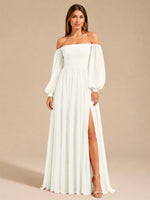 A-line Bridesmaid Dress with Long Bishop Sleeves 
