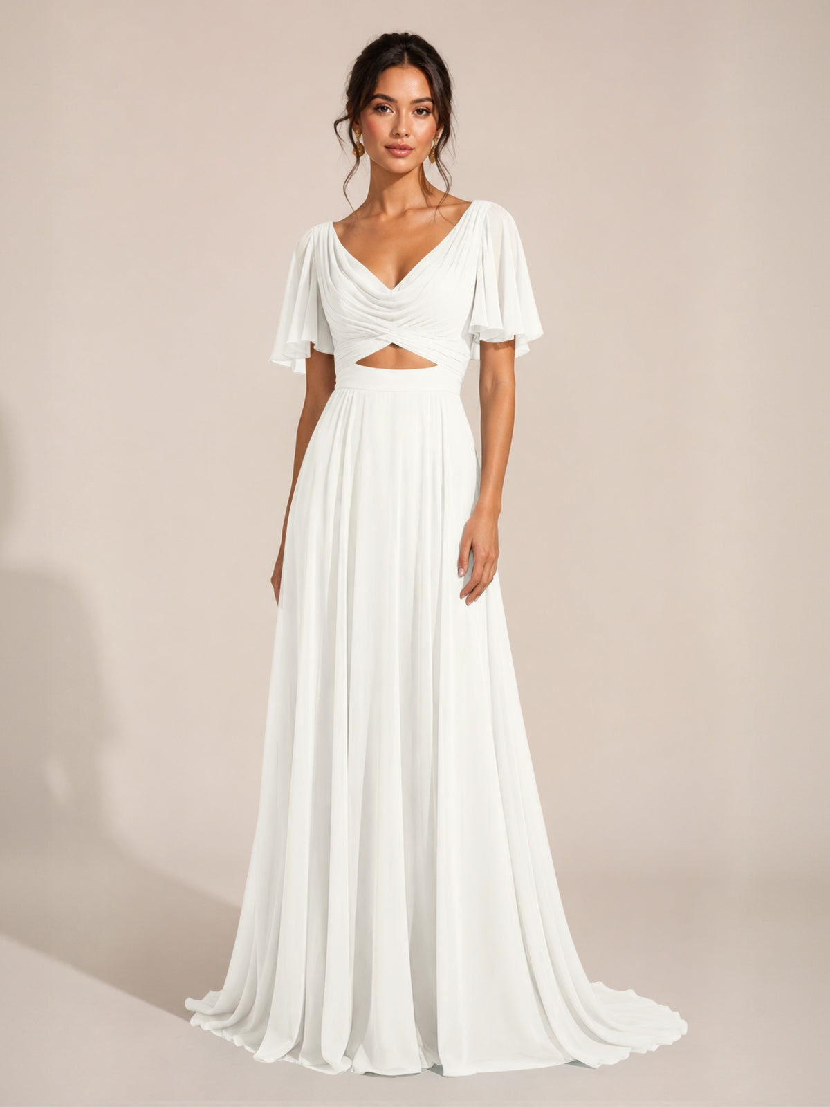 Cowl Neck Bridesmaid Dress with Cut-Out Detail