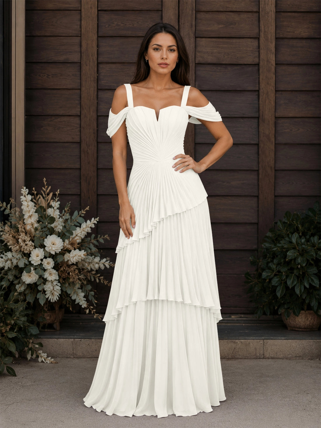 Chiffon Bridesmaid Dress with Cold-Shoulder 