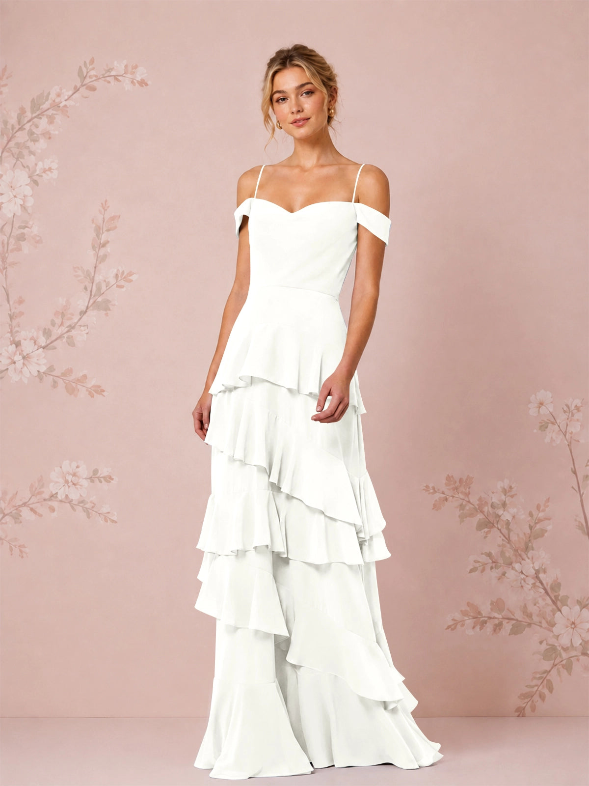 Chiffon Bridesmaid Dress with Tiered Ruffles 