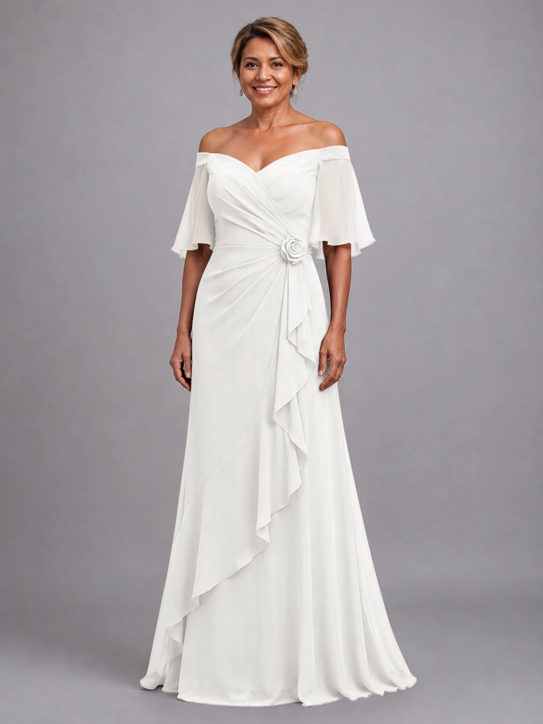 Chiffon Mother of the Bride Dress with 3D Rosette 
