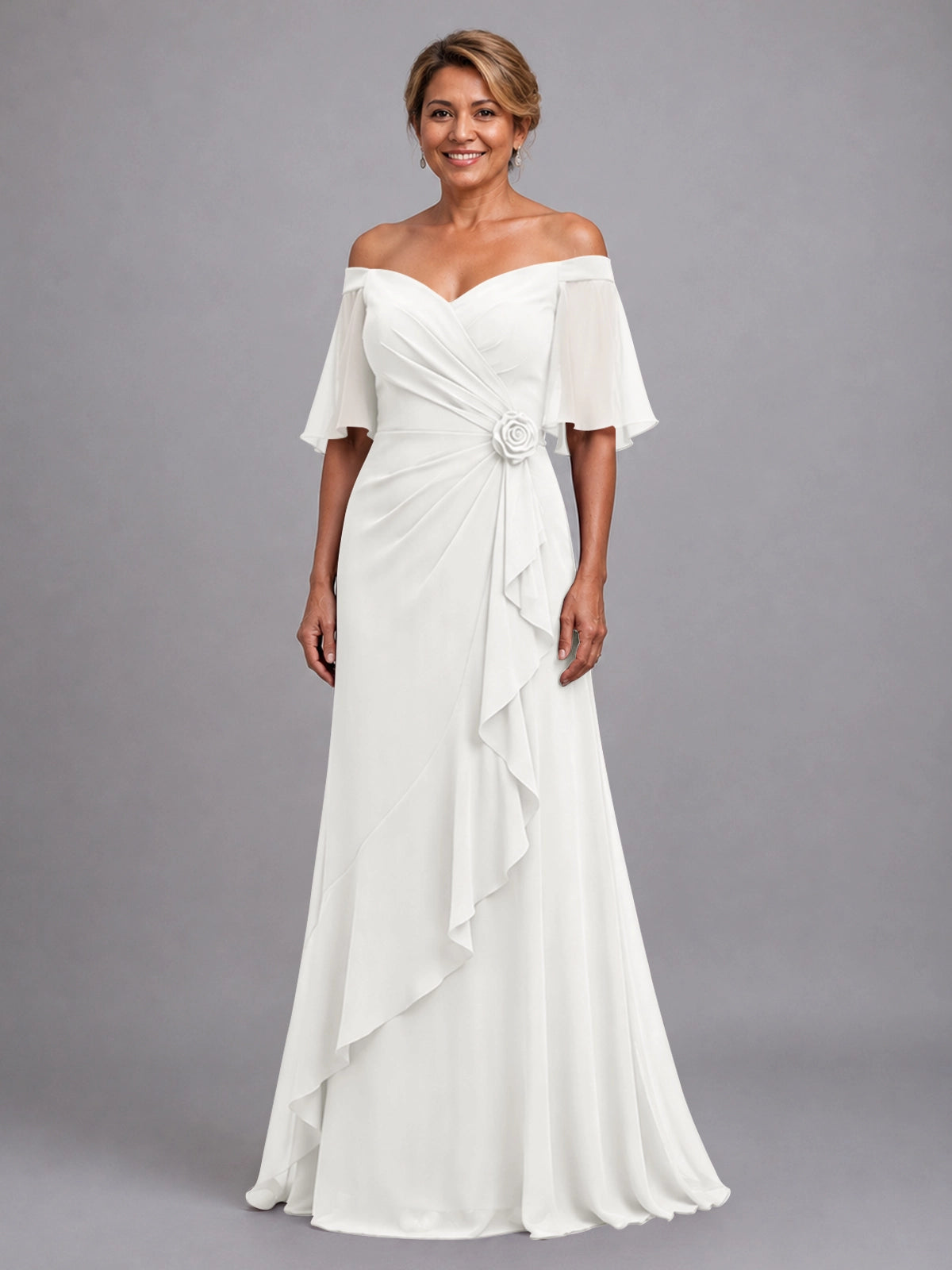 Chiffon Mother of the Bride Dress with 3D Rosette 