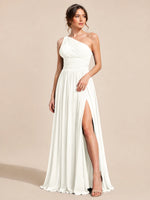 Chiffon Bridesmaid Dress with One-Shoulder Neckline 