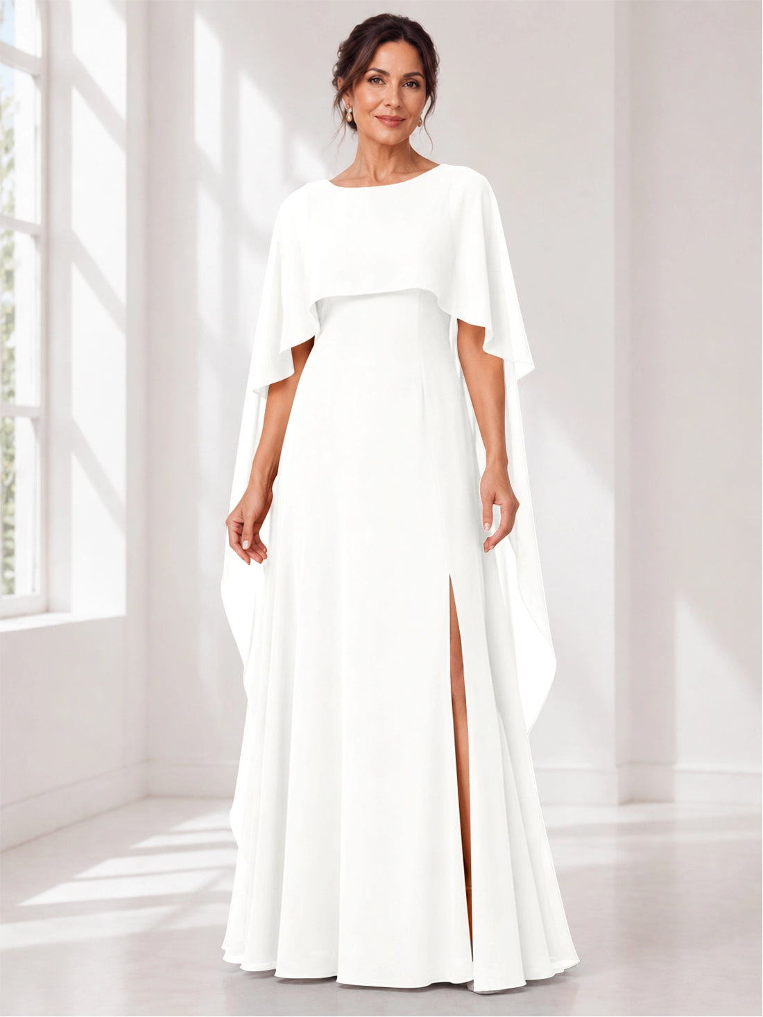 Chiffon Mother of the Bride Dress with Cape Overlay 