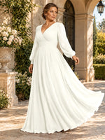 Chiffon Mother of the Bride Dress with Long Sleeves-Plus Size 
