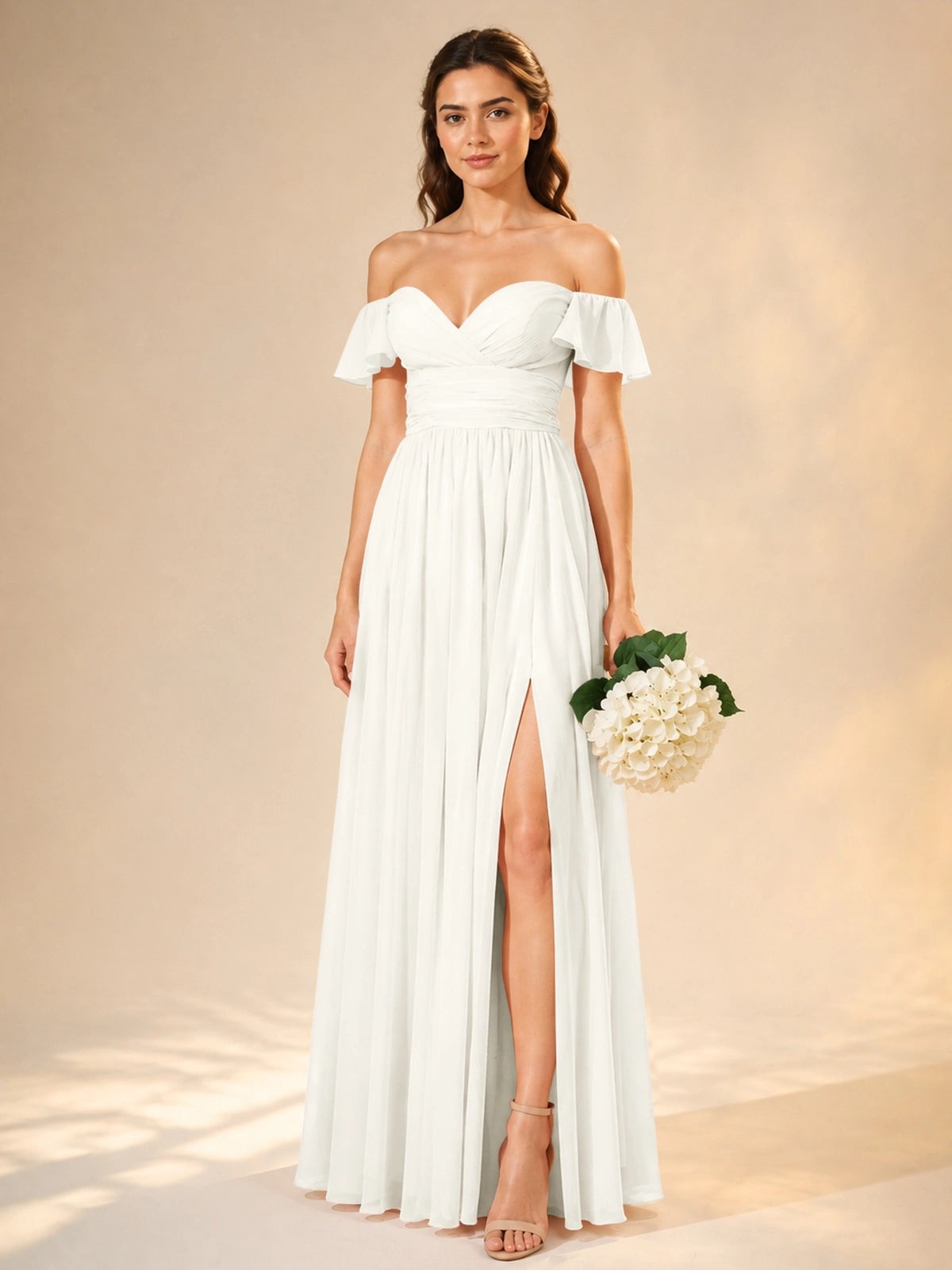 Chiffon Bridesmaid Dress with Cap Sleeves 