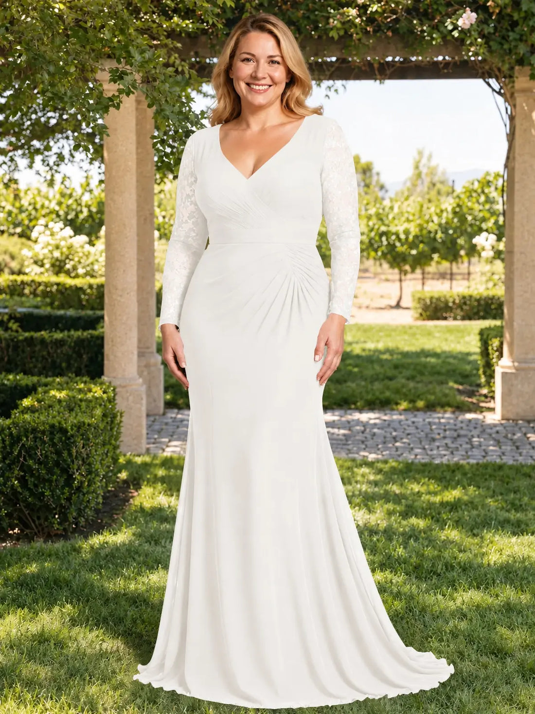 Mermaid Mother of the Bride Dress with Long Lace Sleeves-Plus Size 
