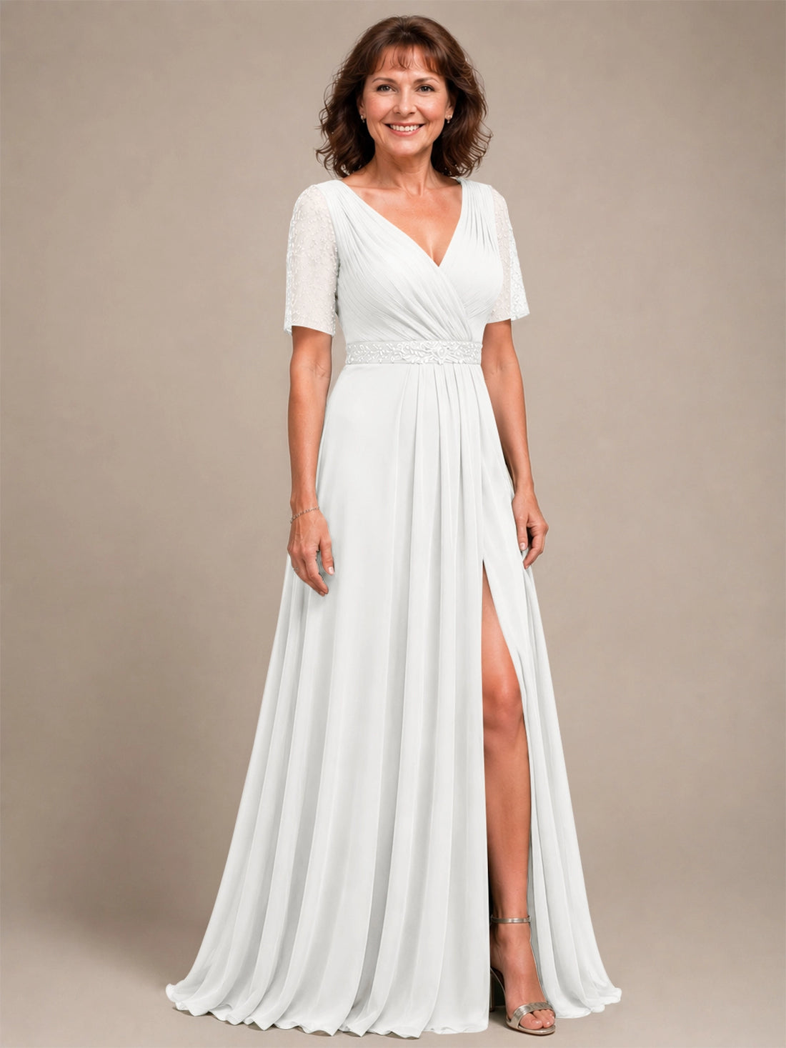 Surplice Neckline Mother of the Bride Dress with Slit 