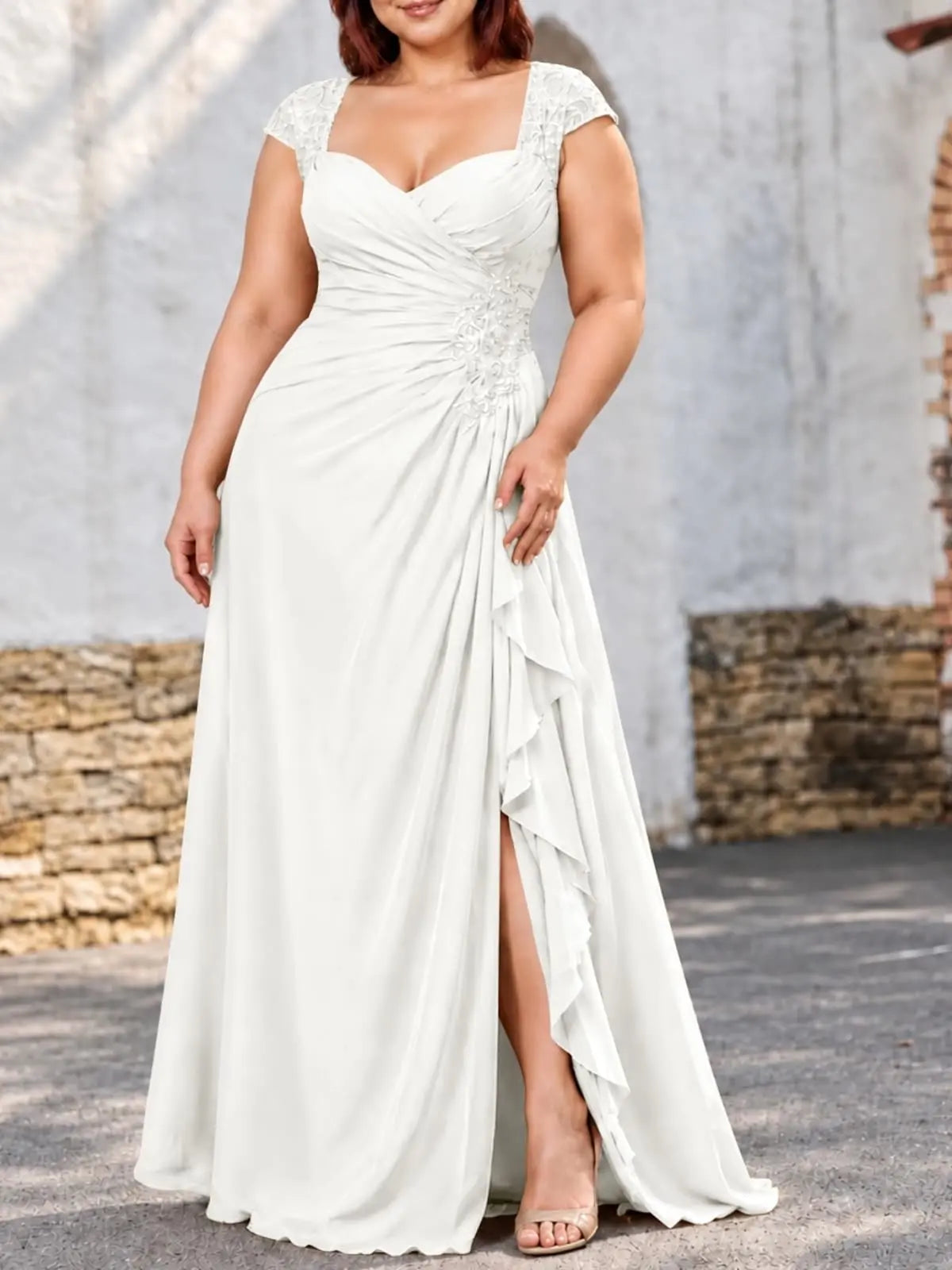 Chiffon Mother of the Bride Dress with Lace Appliques-Plus Size 